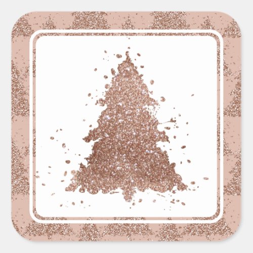 Posh Merry Christmas  Glam Rose Gold Blush Tree Square Sticker