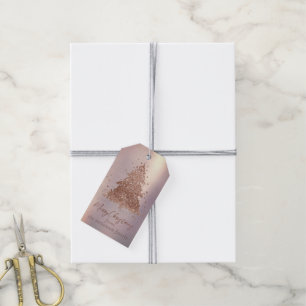 Posh Merry Christmas Glam Rose Gold Tree Custom Gift Tags