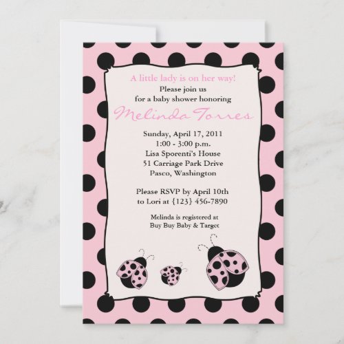 Posh Mod Ladybug 5x7 Pink Baby Shower Invitation