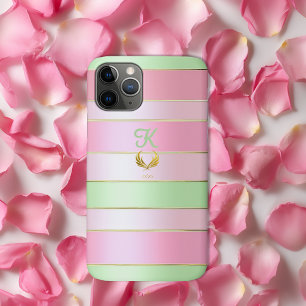 Posh Monogrammed Pastel Pink and Green iPhone 11 Pro Case