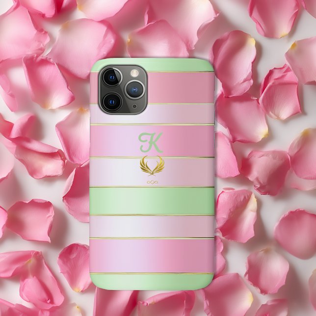 Posh Monogrammed Pastel Pink and Green  Case-Mate iPhone Case (Luxe Pastel Pink and Green Phone Case )