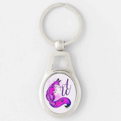 Posh Monogrammed Purple Stylized Fox  Keychain