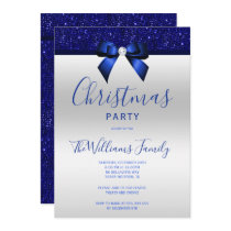 Posh Navy Blue Jewel Bow Christmas Party Invitation