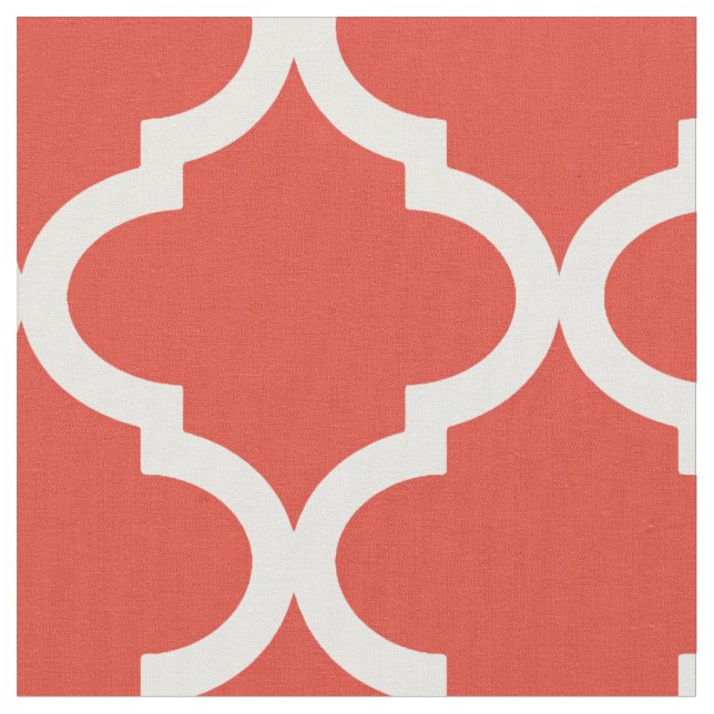 Posh Orange Red Moraccan Quatrefoil Pattern Fabric (Close Up)