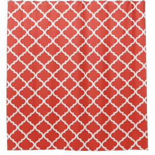 Posh Orange Red Moraccan Quatrefoil Pattern Shower Curtain
