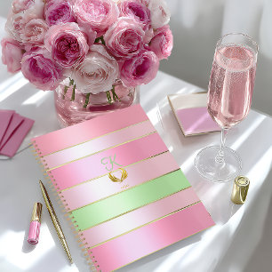 Posh Pastel Pink and Green Striped Planner