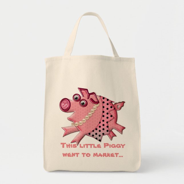 Posh Piggy Goes Shopping (Personalized) Tote Bag (Front)
