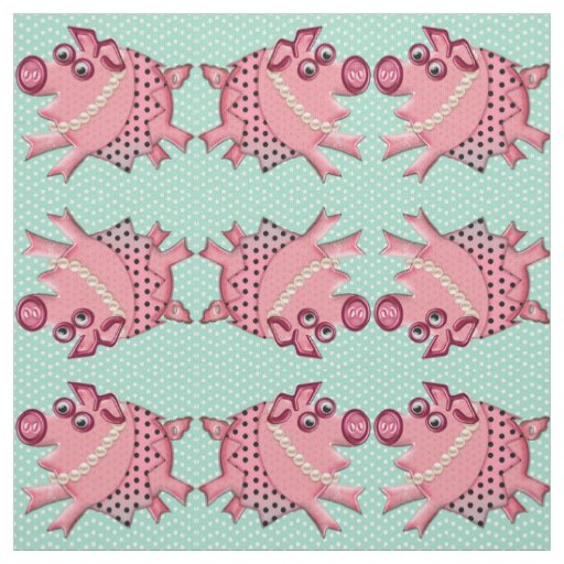 Posh Piggy in Pink on Lucite Green Fabric