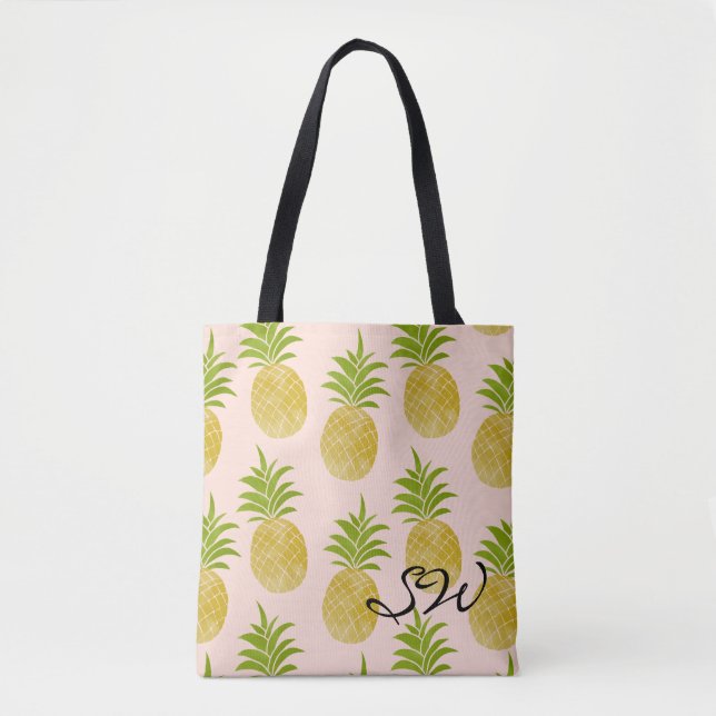 Posh Pineapple Monogrammed Tote Bag (Front)