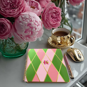Posh Pink and Green Argyle Monogrammed Planner