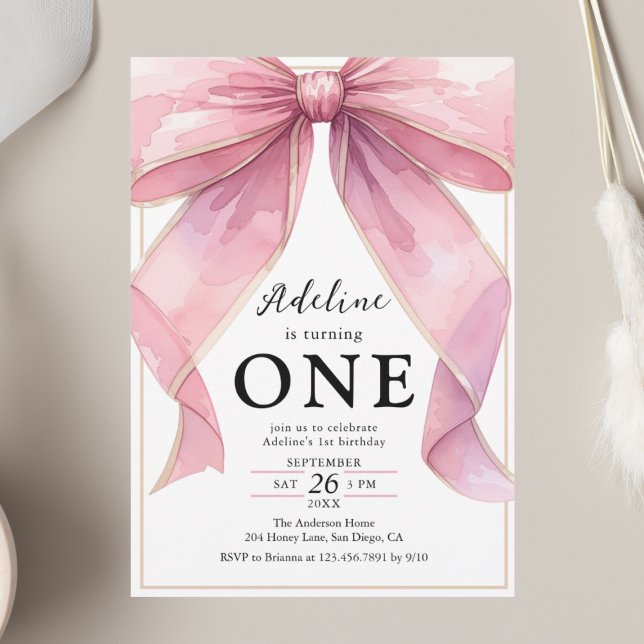 Posh Pink Coquette Bow 1st Birthday  Invitation (Creator Uploaded)