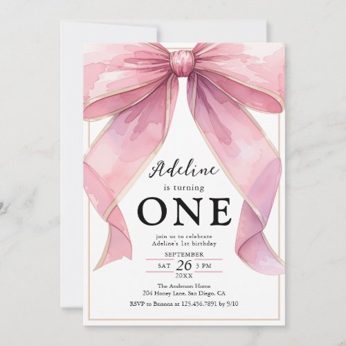 Posh Pink Coquette Bow 1st Birthday  Invitation