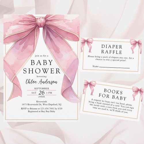 Posh Pink Coquette Bow Baby Shower Invitation