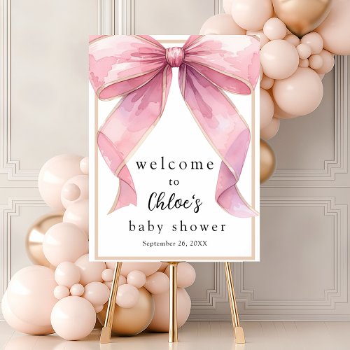 Posh Pink Coquette Bow Baby Shower Welcome Sign