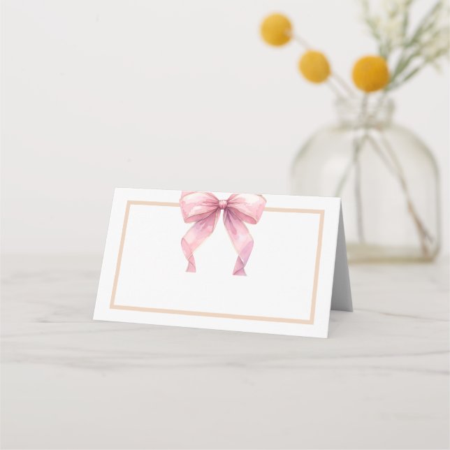 Posh Pink Coquette Bow Food Label or Place Card (Front)