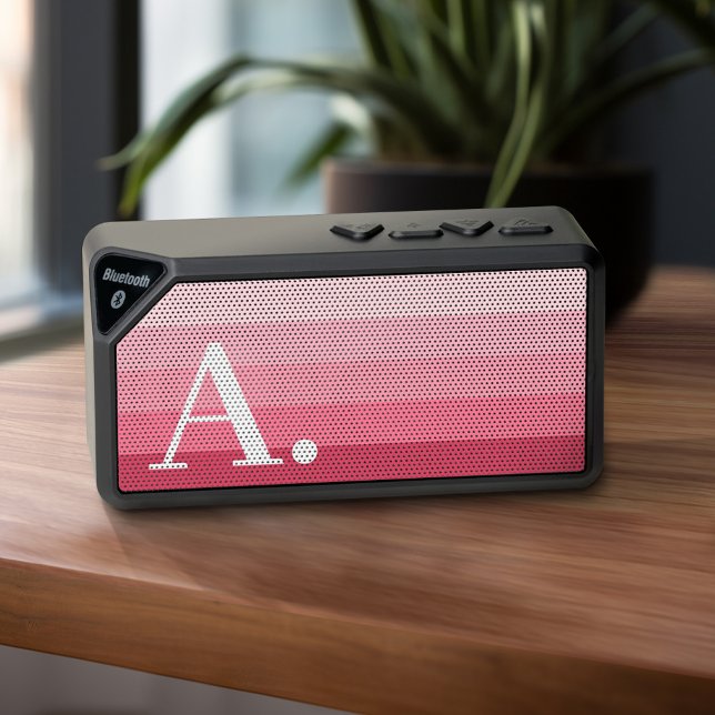 Posh Pink Retro Stripes Gradient - Huge Monogram Bluetooth Speaker (Personalized Bluetooth Speaker - retro stripe design with monogram)