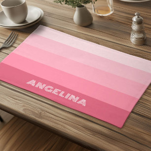 Posh Pink Retro Stripes Gradient - Huge Monogram Cloth Placemat