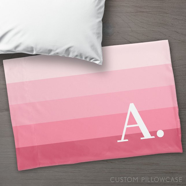 Posh Pink Retro Stripes Gradient - Huge Monogram Pillow Case (Custom Pillowcase)