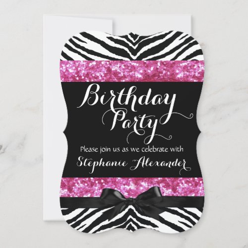 Posh Pink Sparkle Zebra Girl's Birthday Card