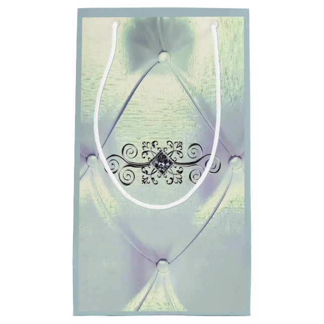 Posh pintuck satin look blue silver small gift bag (Front)