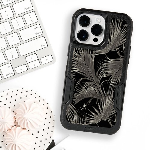 Posh Platinum Palm Fronds Tropical with Monogram OtterBox iPhone 14 Pro Max Case