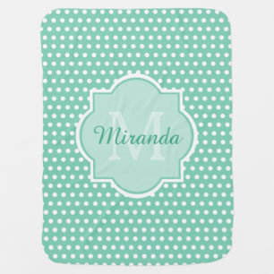 Posh Polka Dots Mint Green Monogram and Name Baby Blanket