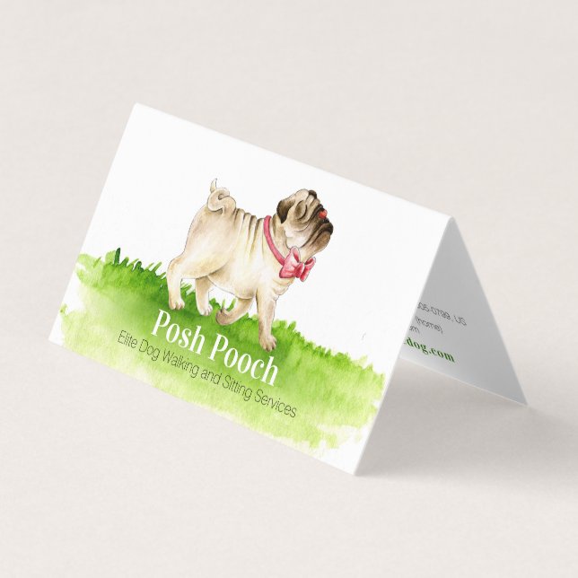 Posh pooch cute pug dog walking services business card (Front)