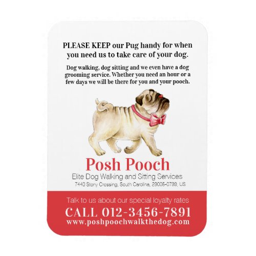 Posh pooch cute pug dog walking services business magnet