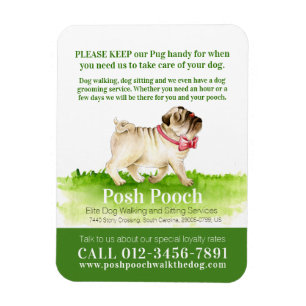 Posh pooch cute pug dog walking services business magnet