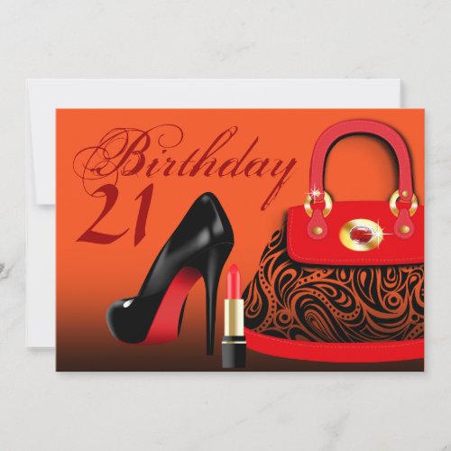 Posh Purse High Heels and Lipstick 21st Birthday Invitation