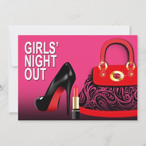 Posh Purse High Heels and Lipstick Girls Night Out Invitation