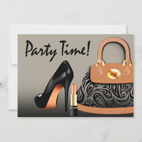 Posh Purse High Heels and Lipstick Girls Party Invitation