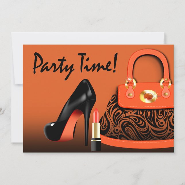 Posh Purse, High Heels and Lipstick Girls Party Invitation (Front)