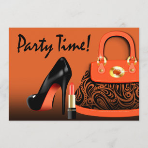Posh Purse, High Heels and Lipstick Girls Party Invitation