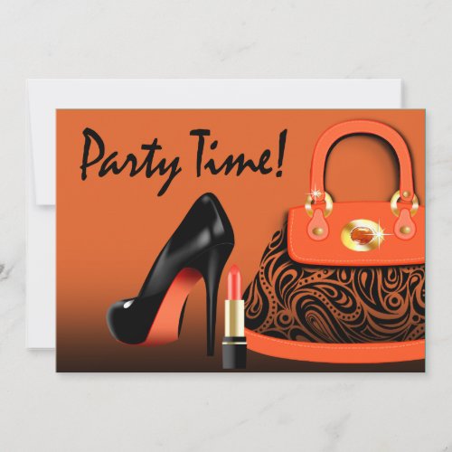 Posh Purse High Heels and Lipstick Girls Party Invitation