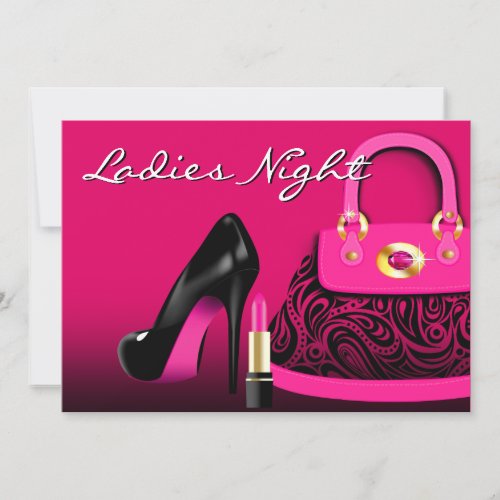 Posh Purse High Heels and Lipstick Ladies Night Invitation