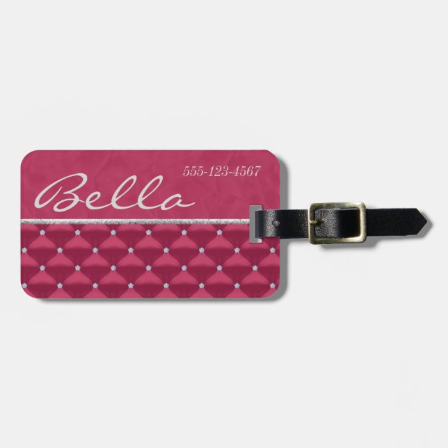 Posh Red Violet & Silver Bling Luggage Tag (Front Horizontal)
