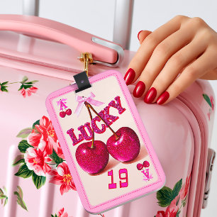 Posh Retro Pink Glitter Lucky Cherry  Luggage Tag