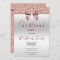 Posh Rose Gold Jewel Bow Christmas Party Invitation