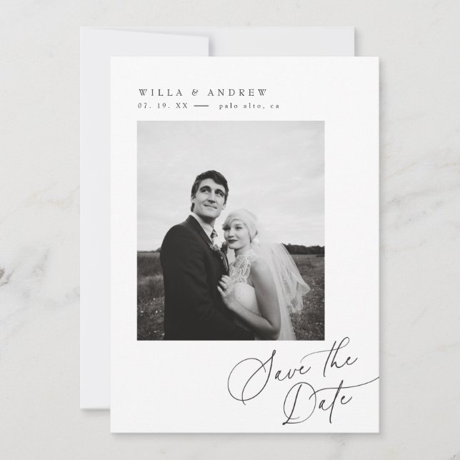Posh Script Save The Date Photo Card Announcement  (Front)