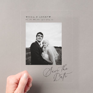 Posh Script Save The Date Photo Minimal Card 