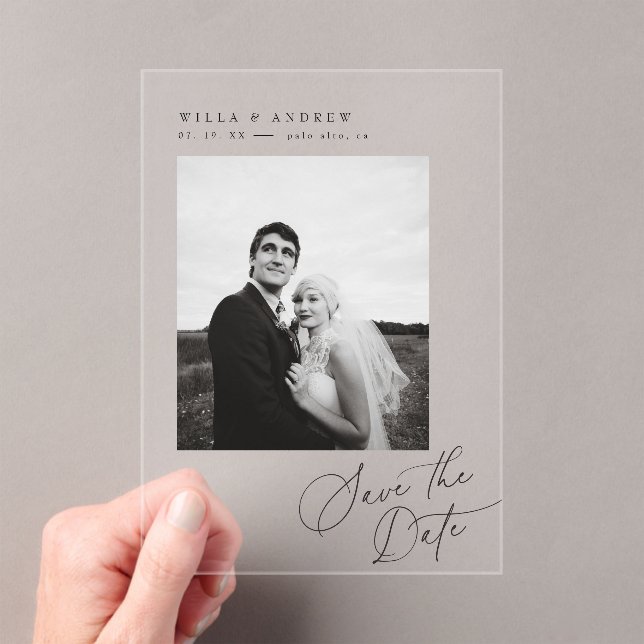 Posh Script Save The Date Photo Minimal Card  (Insitu (Handheld))