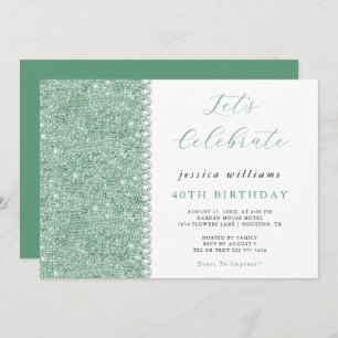 Posh Sequins & Diamonds Mint Green Birthday Invitation