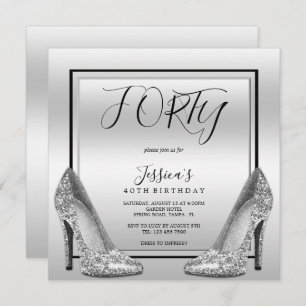 Posh Silvers & Silver Stilettos 40th Birthday Invitation