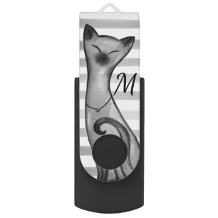 Posh Snooty Cat Striped Personalised Flash Drive