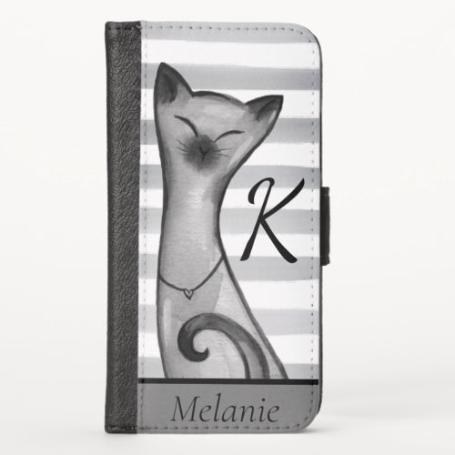 Posh Snooty Cat Striped Personalised  iPhone X Wallet Case