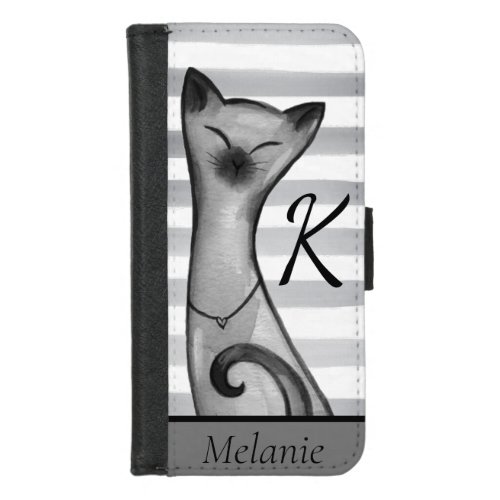Posh Snooty Cat Striped Personalised  iPhone 87 Wallet Case