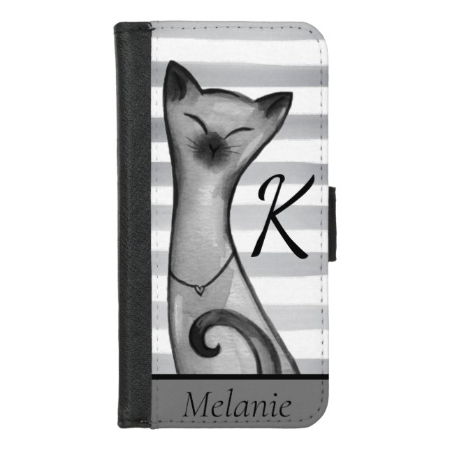 Posh Snooty Cat Striped Personalised  iPhone Wallet Case (Front)