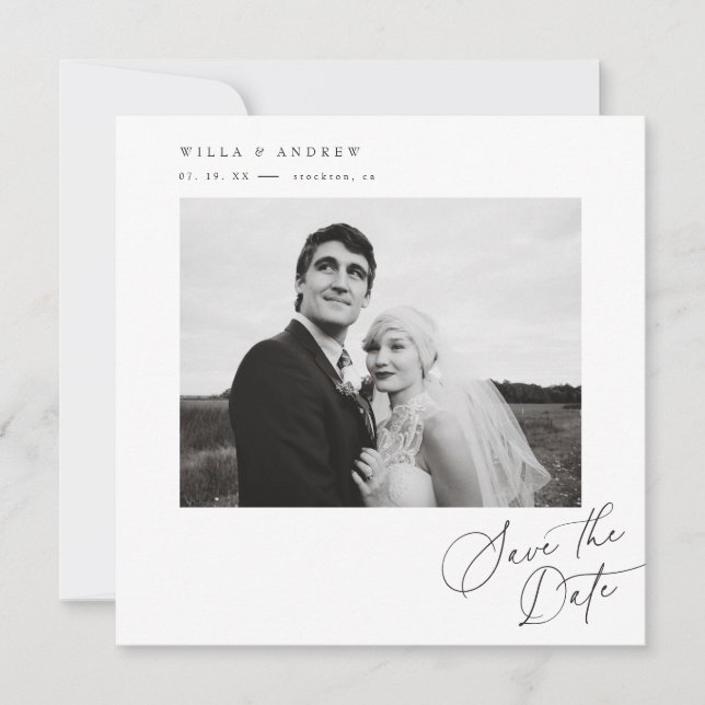 Posh Square Save The Date Photo Minimal Card  (Front)