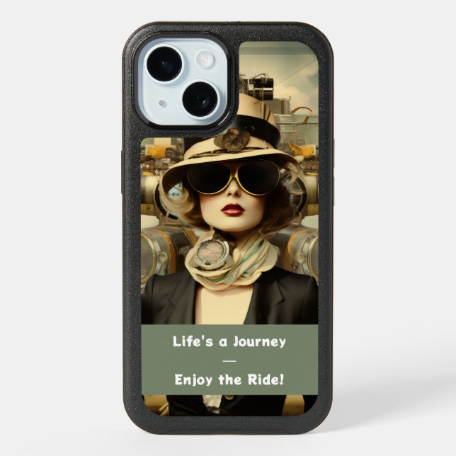 Posh Steampunk Lady Traveling iPhone 15 Case (Back)